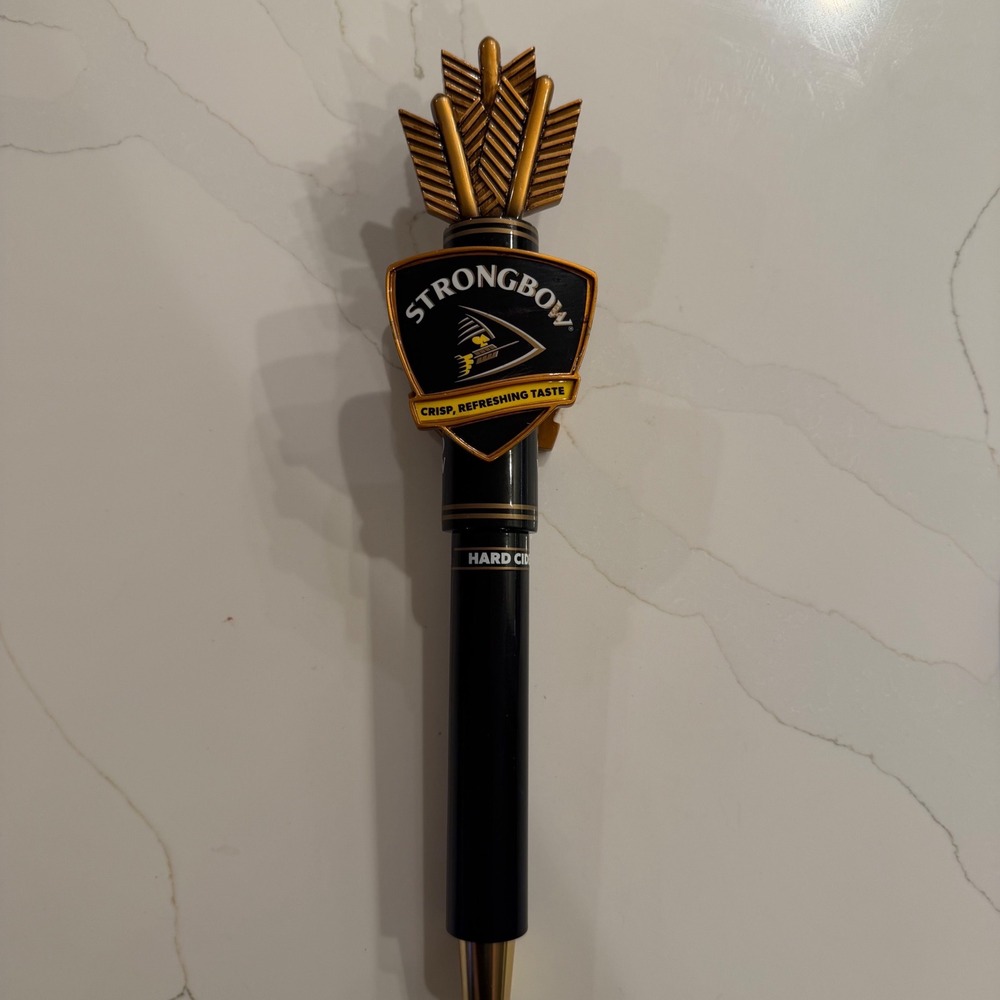 Strongbow Hard Cider Beer Tap Handle Black Gold Arrow Shield 13 Inch Kegerator